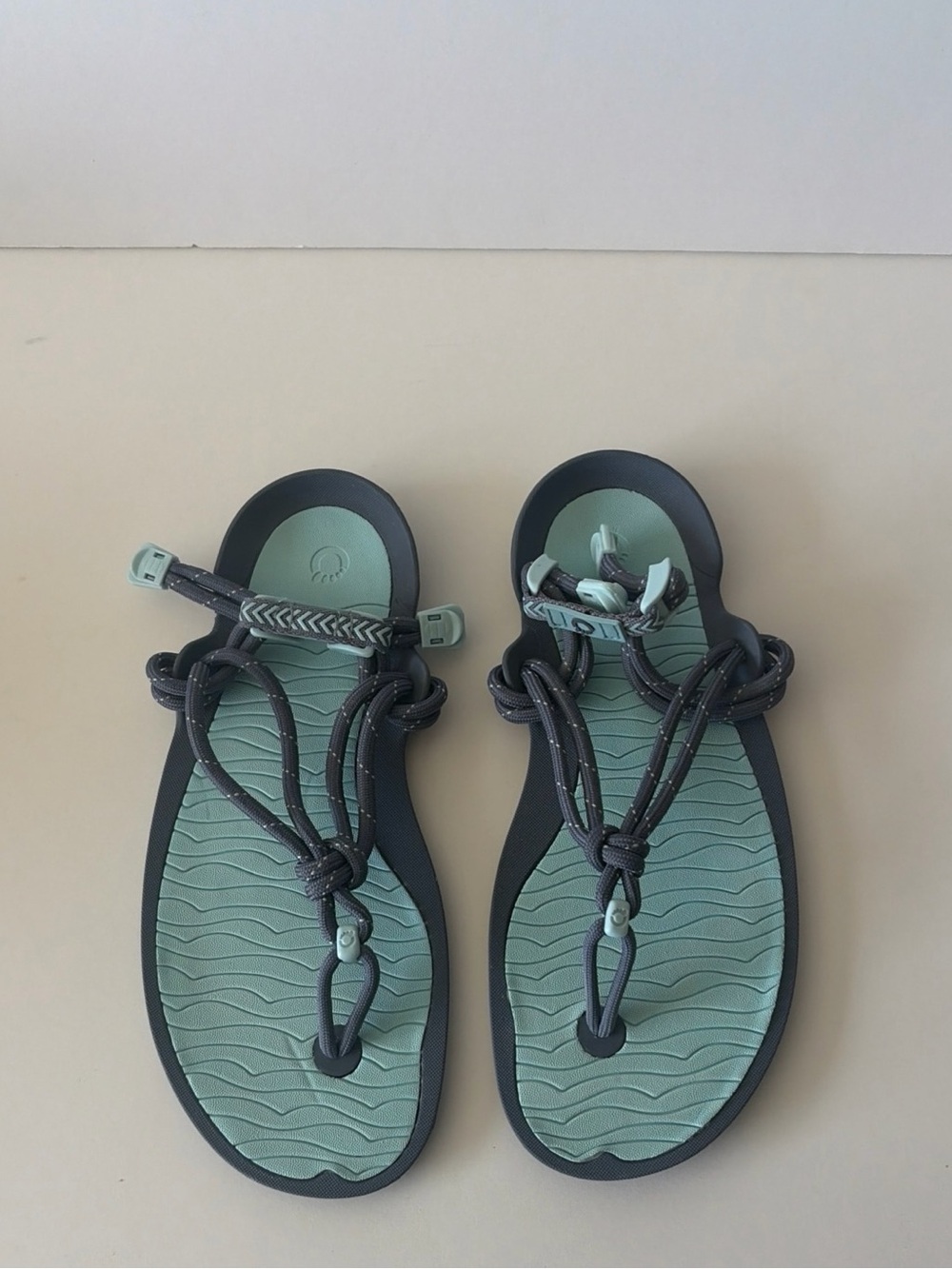 Women's Rope Strap Sandals in Mint and Charcoal W 10